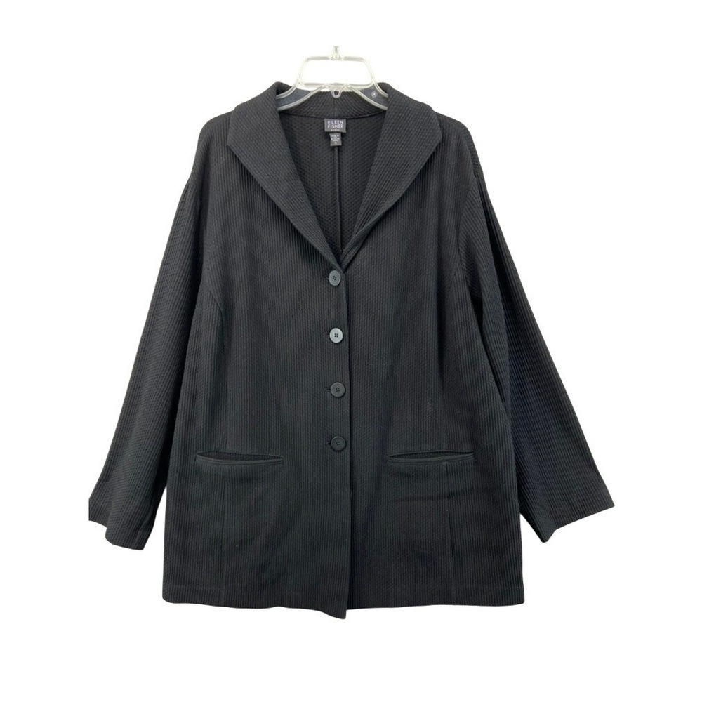 Eileen Fisher‎ Jacket Womens Sz 1X Button Front Jacket Black Waffle Knit